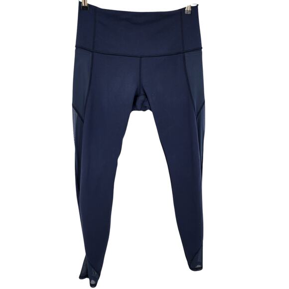 Lululemon Navy Blue High-Rise Mesh Panel 7/8 Side Pockets Leggings Size 12 - Picture 1 of 3
